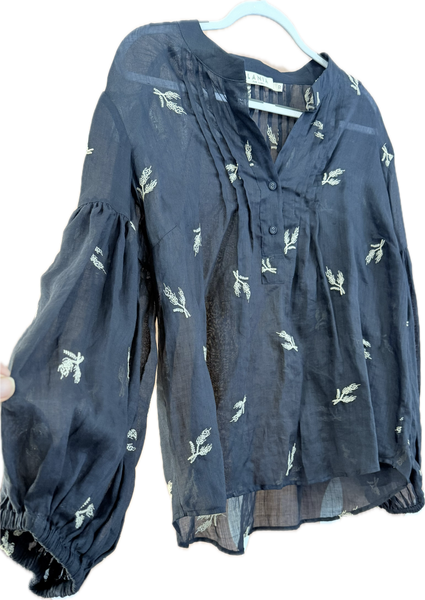 Lania Navy Embroidered Top