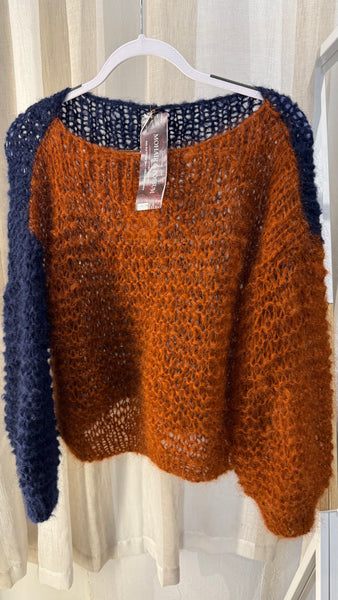 Rust and Navy Handknit