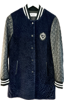 Bomber Blue Velvet and Quilted Black Leather