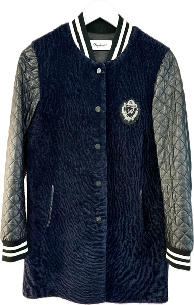 Bomber Blue Velvet and Quilted Black Leather